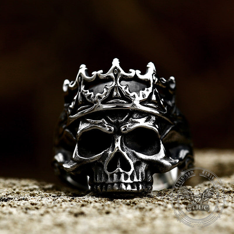 Skeleton King Crown Stainless Steel Skull Ring03 | Gthic.com