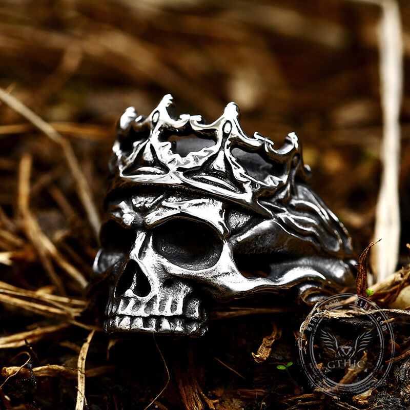 Skeleton King Crown Stainless Steel Skull Ring04 | Gthic.com