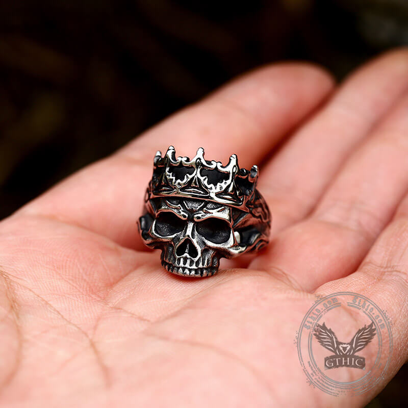 Skeleton King Crown Stainless Steel Skull Ring02 | Gthic.com