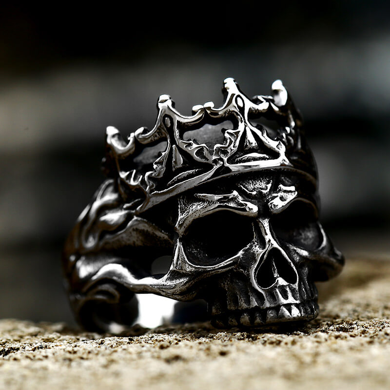 skeleton king crown stainless steel skull ring gthic 6