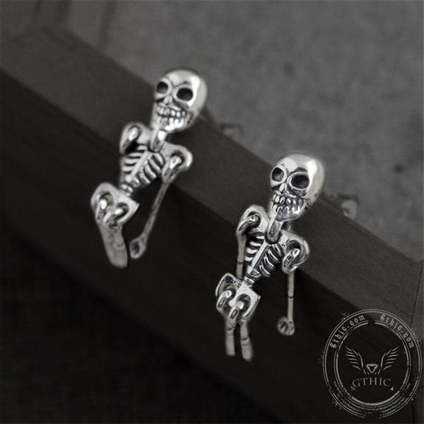Skeleton Sterling Silver Earrings 02 | Gthic.com 
