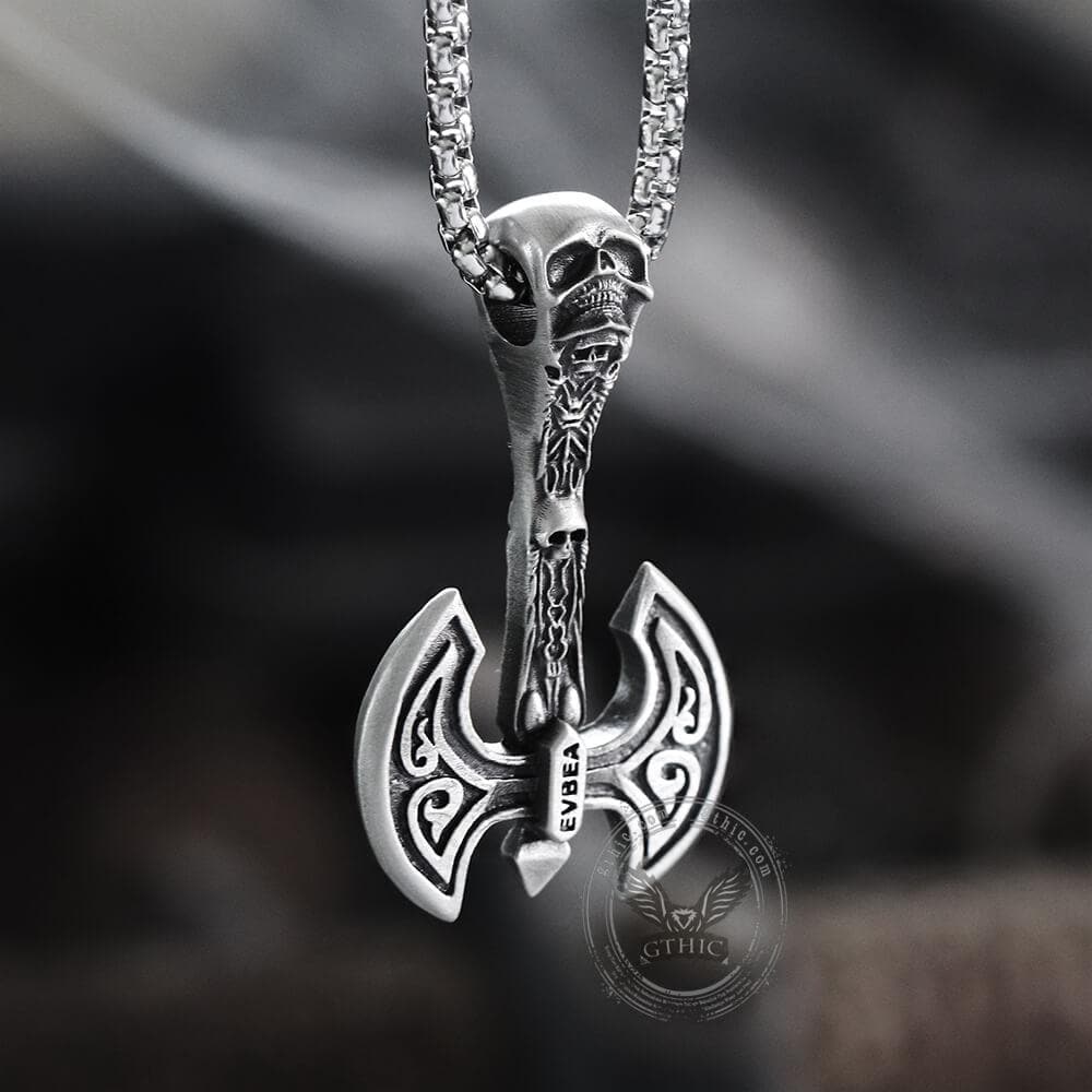 Skeleton Tomahawk Pure Tin Viking Necklace | Gthic.com