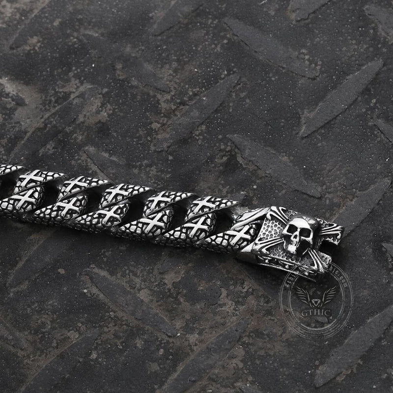 Armband aus Edelstahl mit Totenkopf und Kreuz