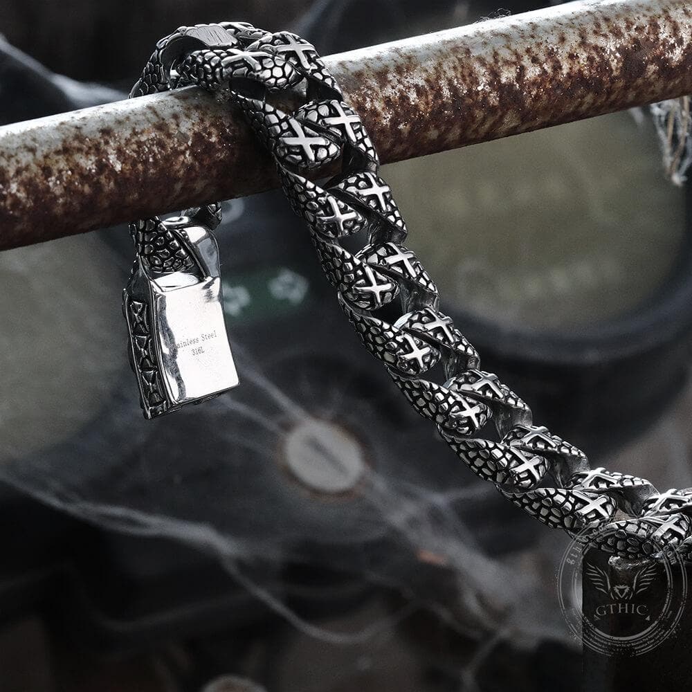 Armband aus Edelstahl mit Totenkopf und Kreuz