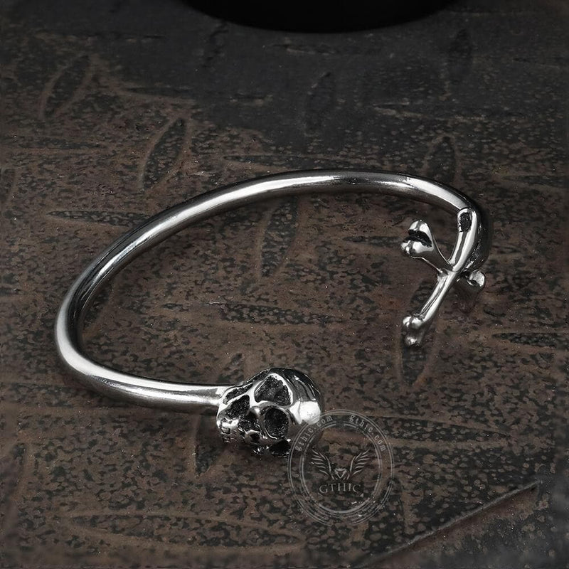 Skull and Crossbones Stainless Steel Open Bracelet | Gthic.com