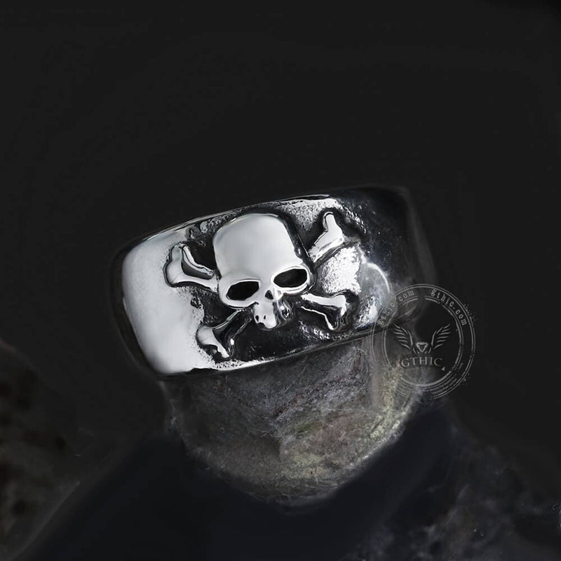Skull and Crossbones Stainless Steel Ring 04 | Gthic.com
