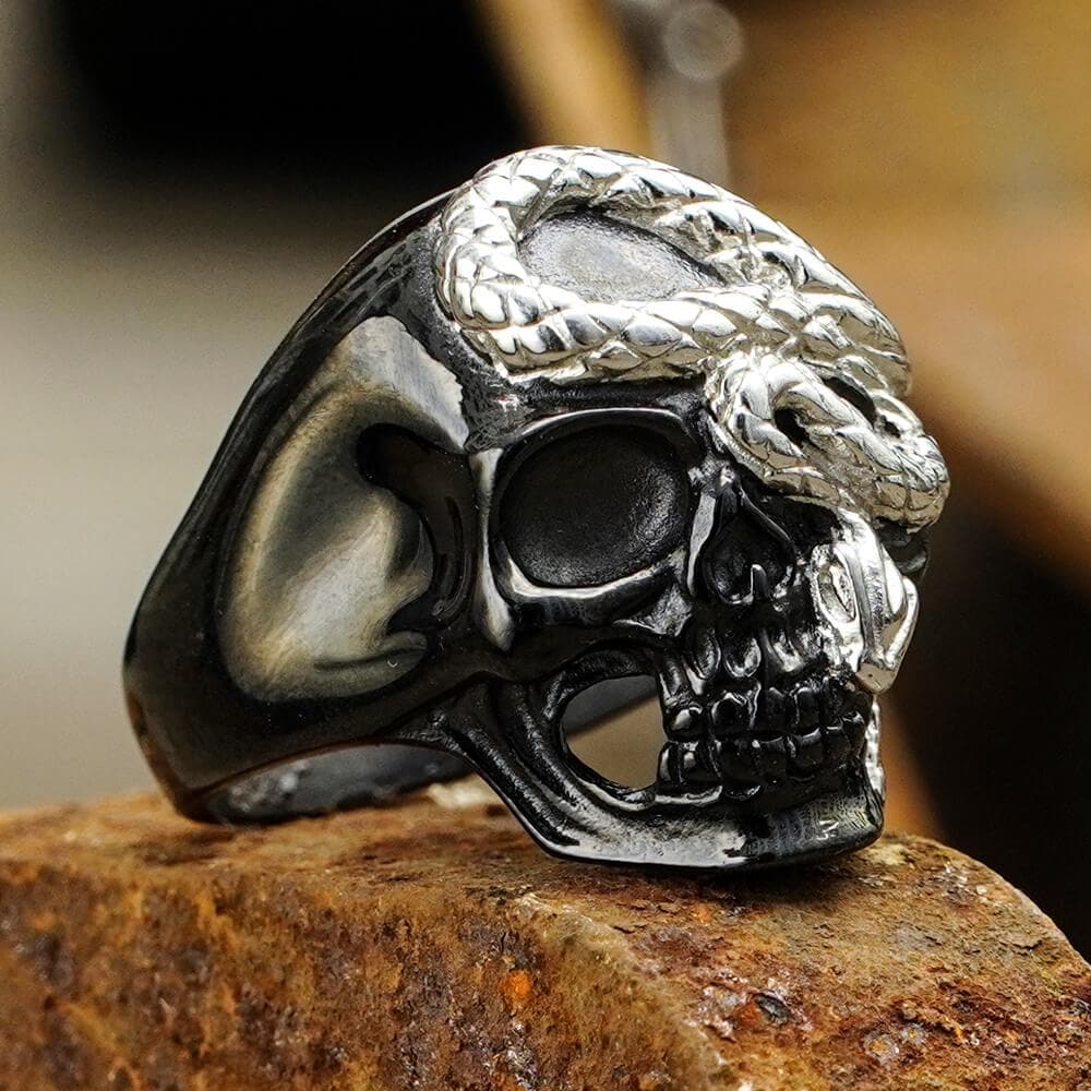 Skull and Snake Stainless Steel Ring