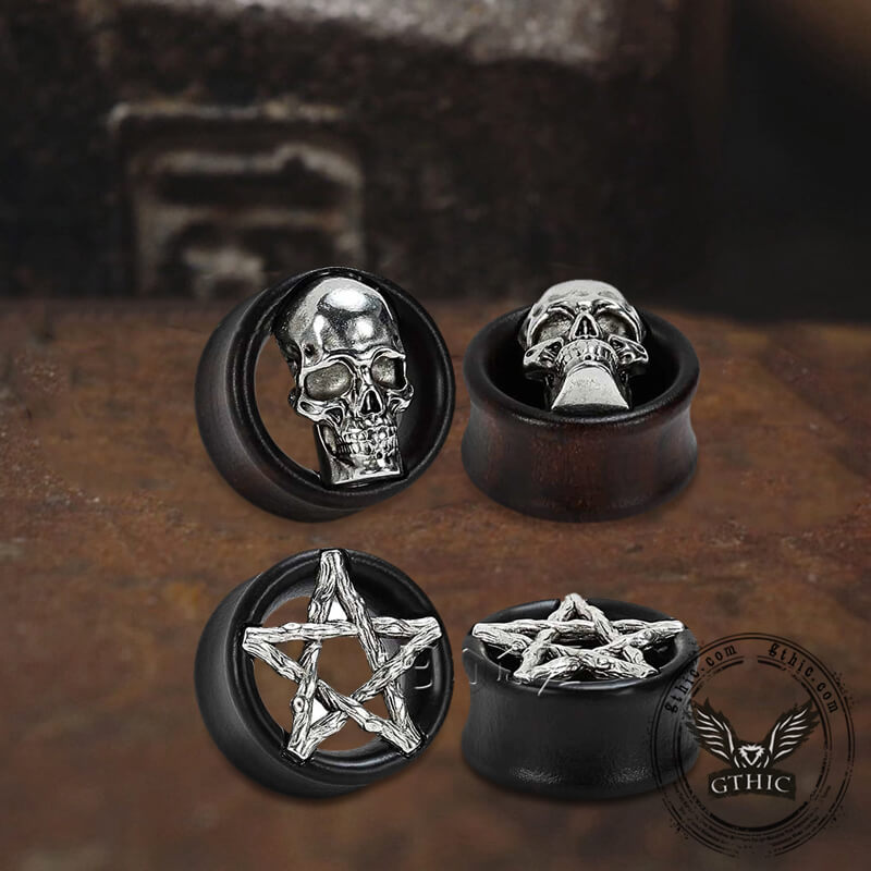 Skull And Star Wood Alloy Ear Gauges | Gthic.com