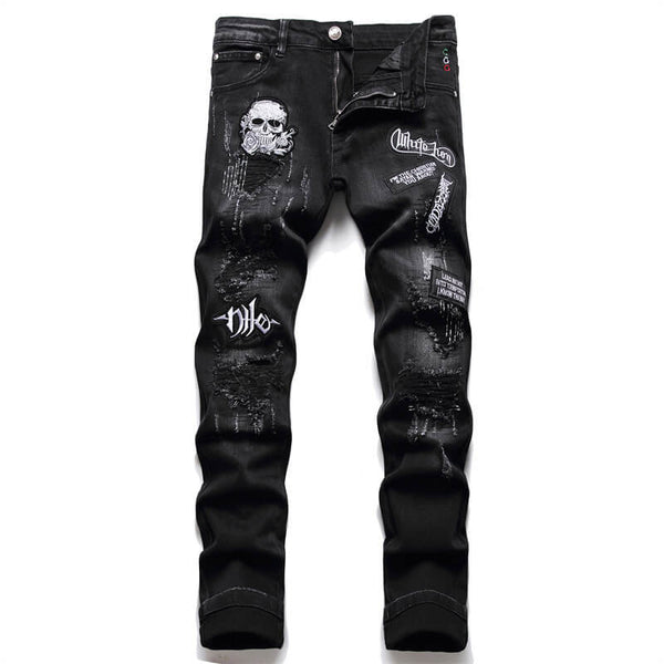 Gothic Mens Punk Black Zipper Cool Pants Slim Fit Skinny Trousers
