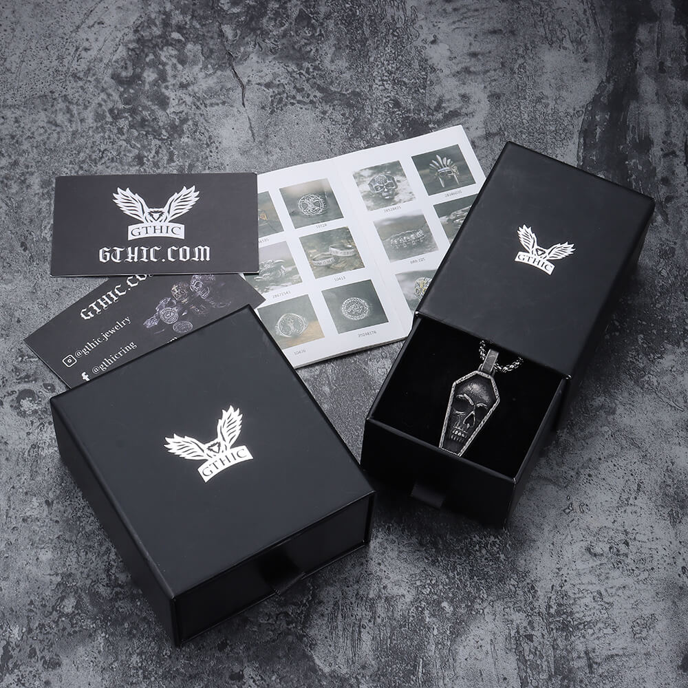 Pendentif Crâne Cercueil en Acier Inoxydable