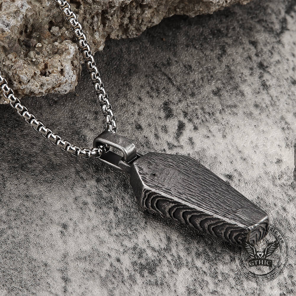 Pendentif Crâne Cercueil en Acier Inoxydable
