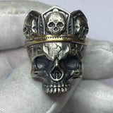 King Skull Crown Sterling Silver Brass Ring | Gthic.com