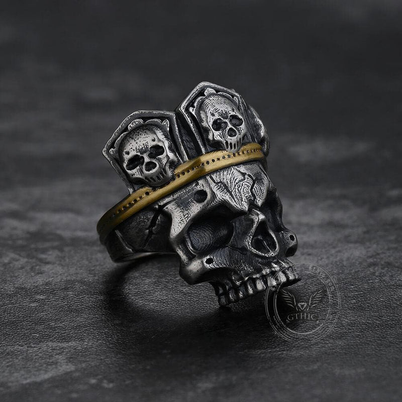 King Skull Crown Sterling Silver Brass Ring | Gthic.com
