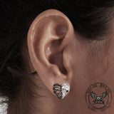 Skull Face Heart Sterling Silver Stud Earrings | Gthic.com