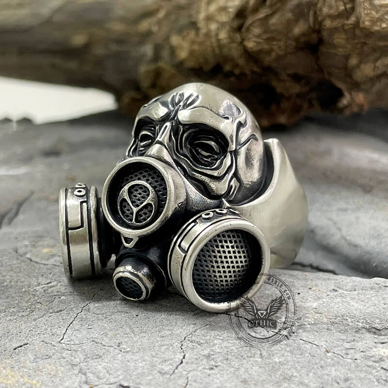 Skull Gas Mask Respirator Sterling Silver Ring | Gthic.com