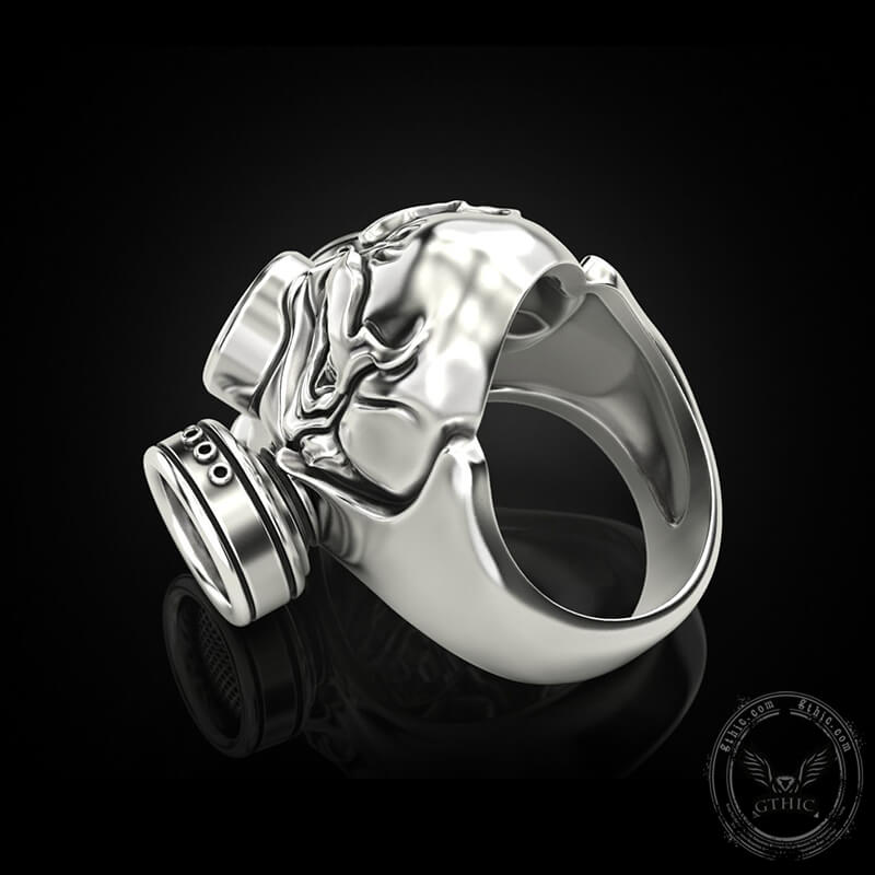 Skull Gas Mask Respirator Sterling Silver Ring | Gthic.com