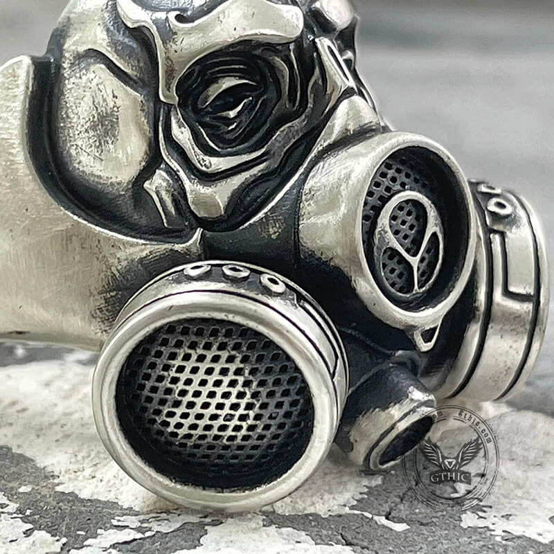 Skull Gas Mask Respirator Sterling Silver Ring | Gthic.com