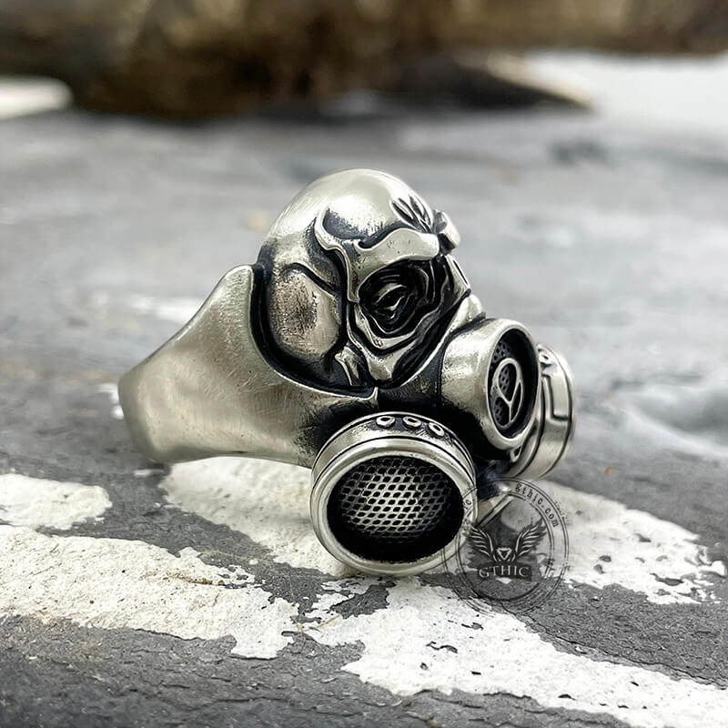 Skull Gas Mask Respirator Sterling Silver Ring | Gthic.com