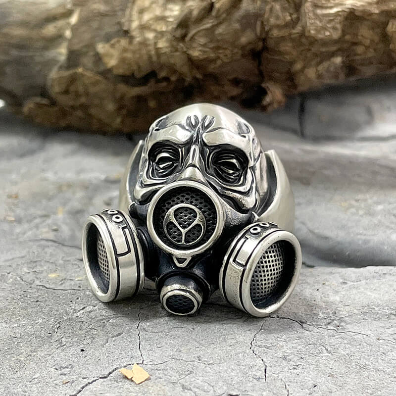 Skull Gas Mask Respirator Sterling Silver Ring | Gthic.com