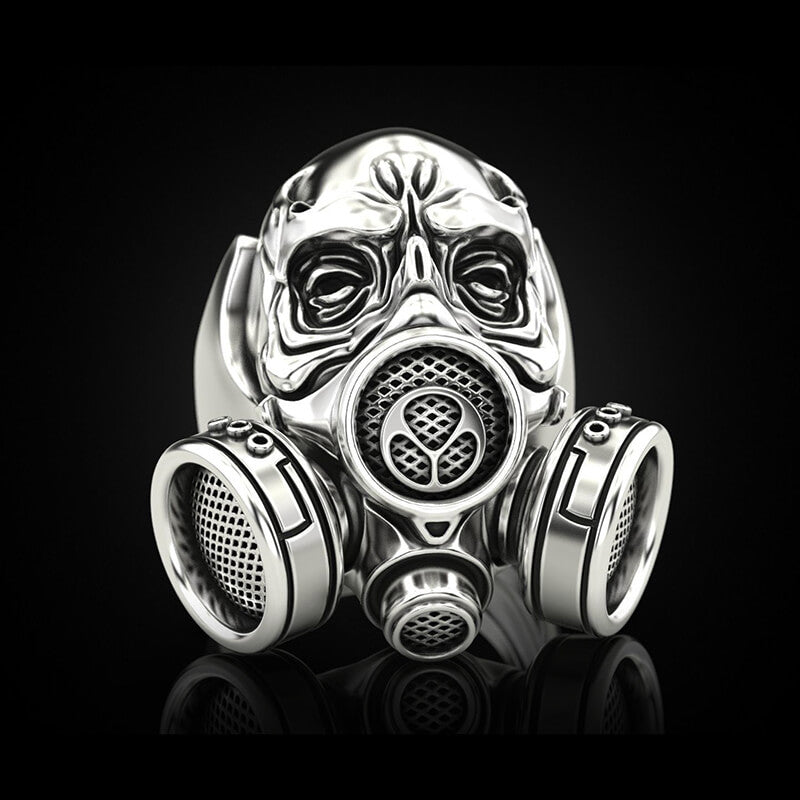Skull Gas Mask Respirator Sterling Silver Ring | Gthic.com