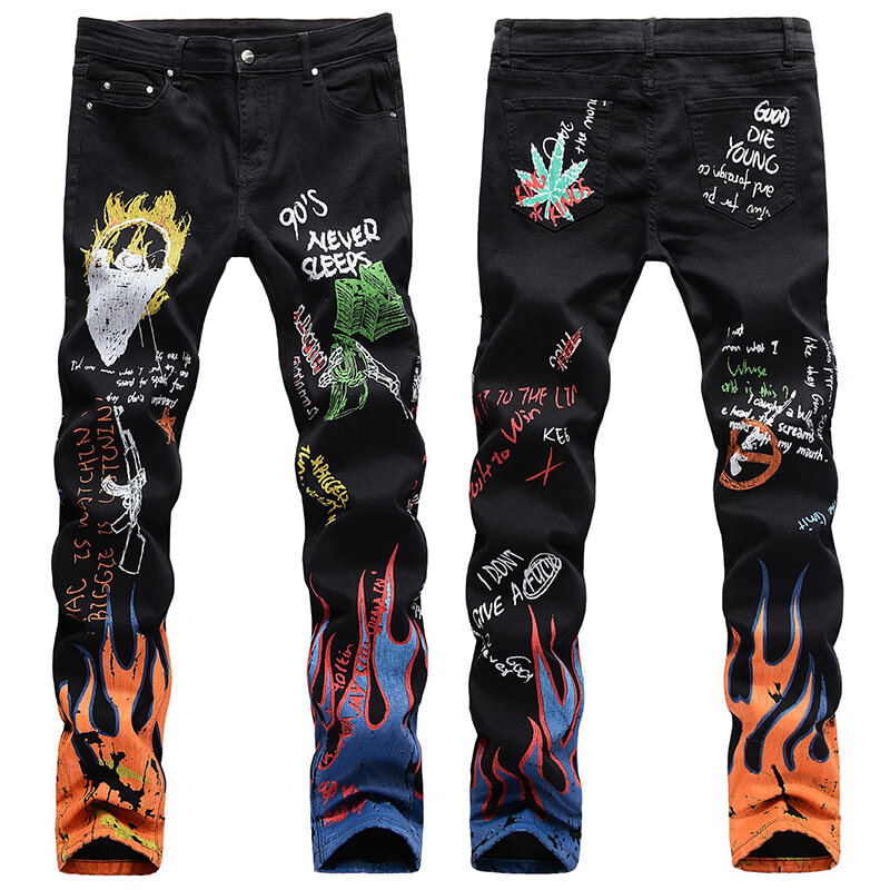 Skull Graffiti Printed Cotton Stretch Pants | Gthic.com