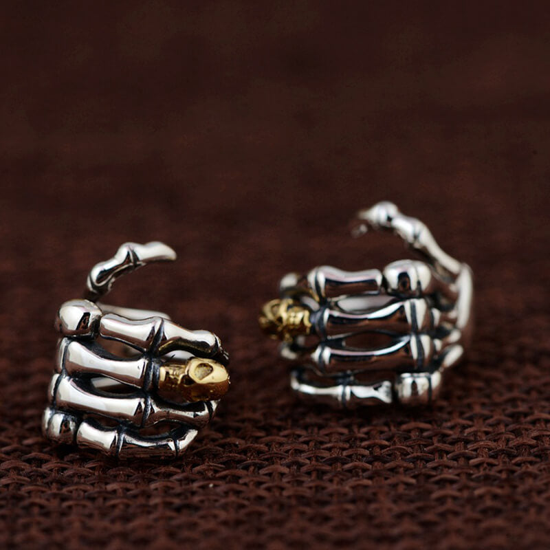 Skull Hand Sterling Silver Goth Earrings | Gthic.com