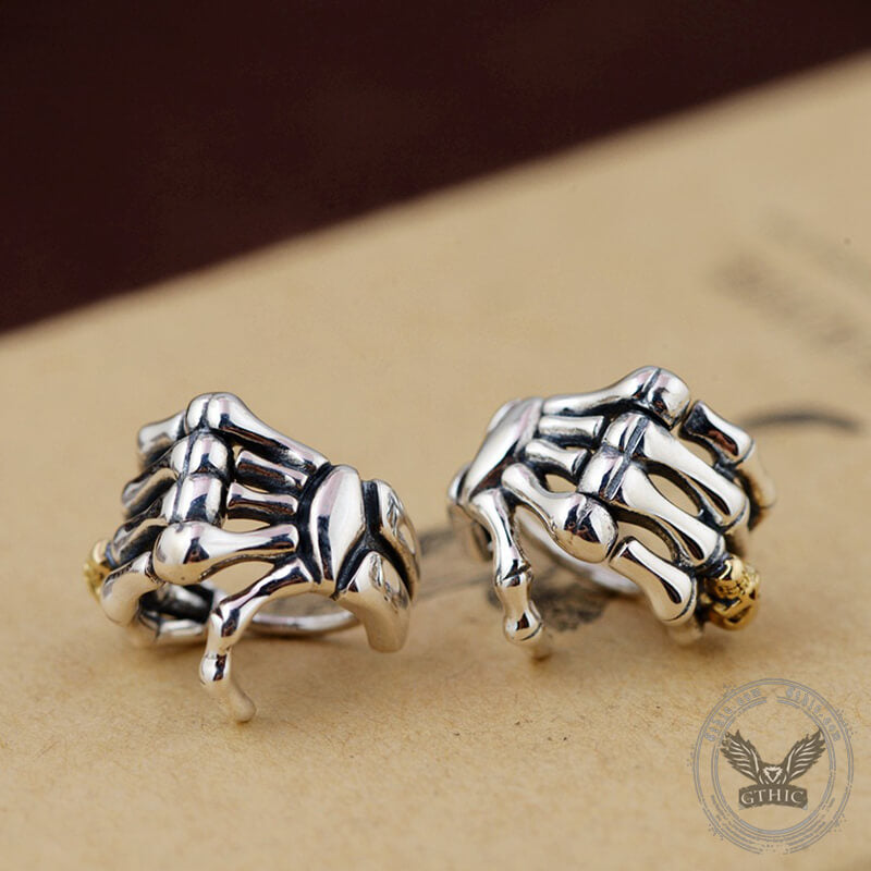 Skull Hand Sterling Silver Goth Earrings | Gthic.com