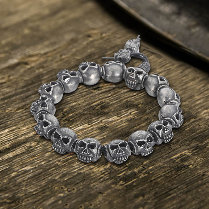 Skull Head Bead Stainless Steel Bracelet | Gthic.com