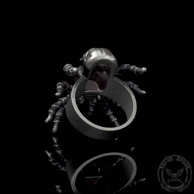Skull Head Spider Sterling Silver Biker Ring | Gthic.com
