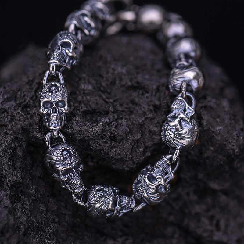 Skull Head Sterling Silver Bracelet | Gthic.com