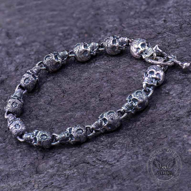 Skull Head Sterling Silver Bracelet | Gthic.com