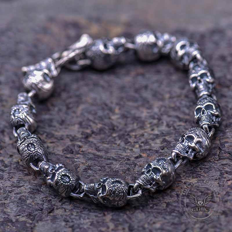 Skull Head Sterling Silver Bracelet | Gthic.com