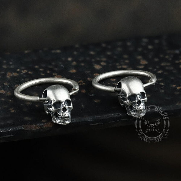 Skull Head Sterling Silver Earring 01 | Gthic.com