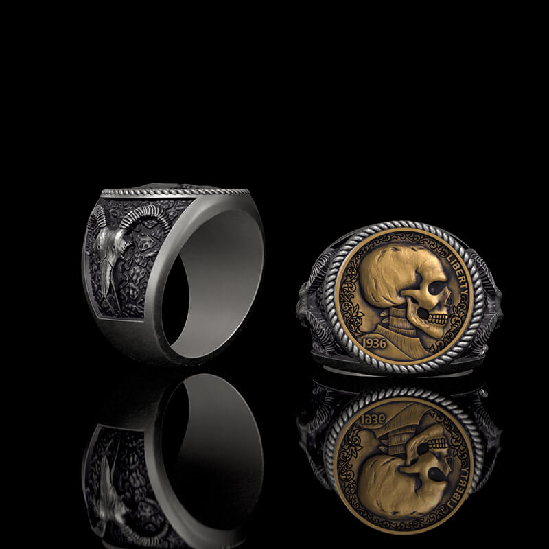 Skull Hobo Nickel Sterling Silver Ring | Gthic.com