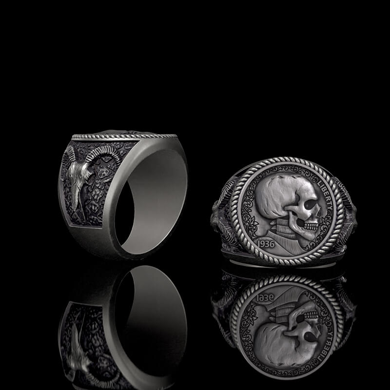 Skull Hobo Nickel Sterling Silver Ring | Gthic.com