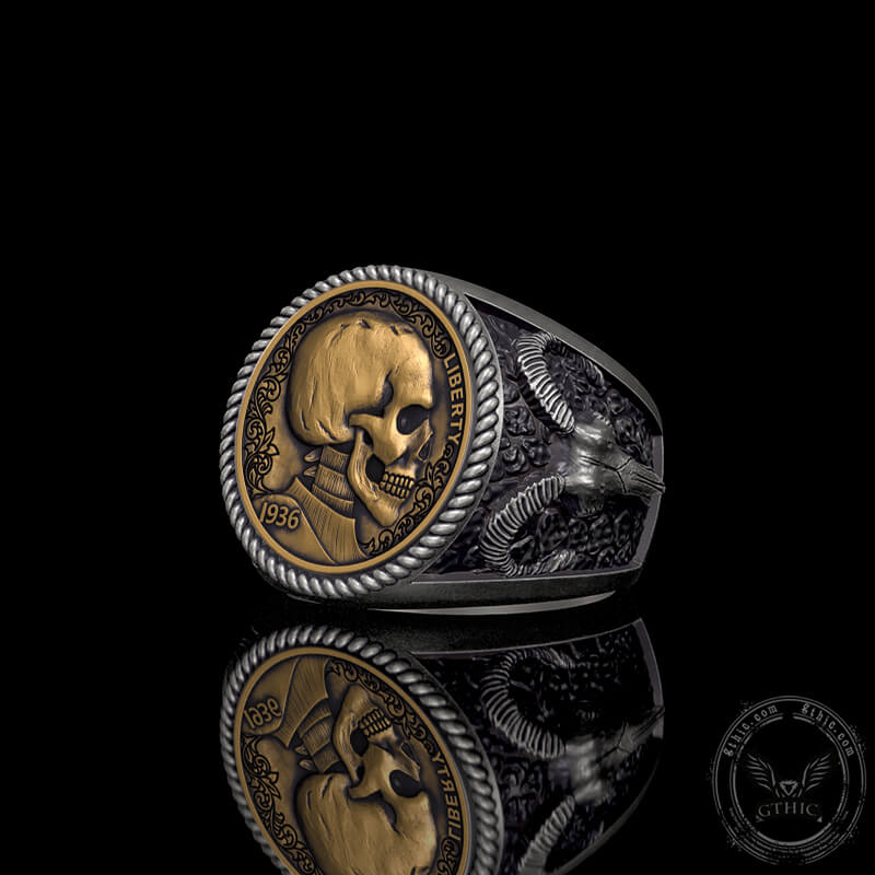 Skull Hobo Nickel Sterling Silver Ring | Gthic.com