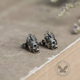 Skull King Crown Sterling Silver Stud Earrings | Gthic.com