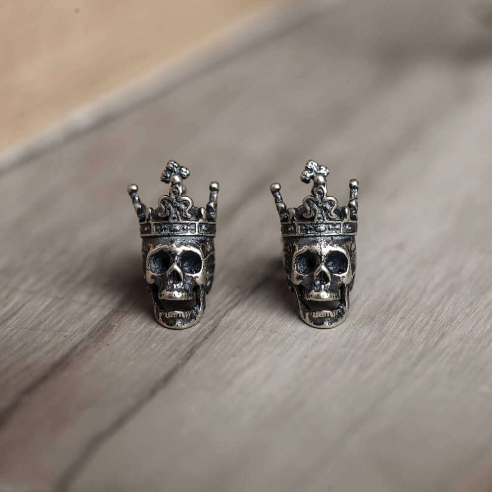 Skull King Crown Sterling Silver Stud Earrings | Gthic.com