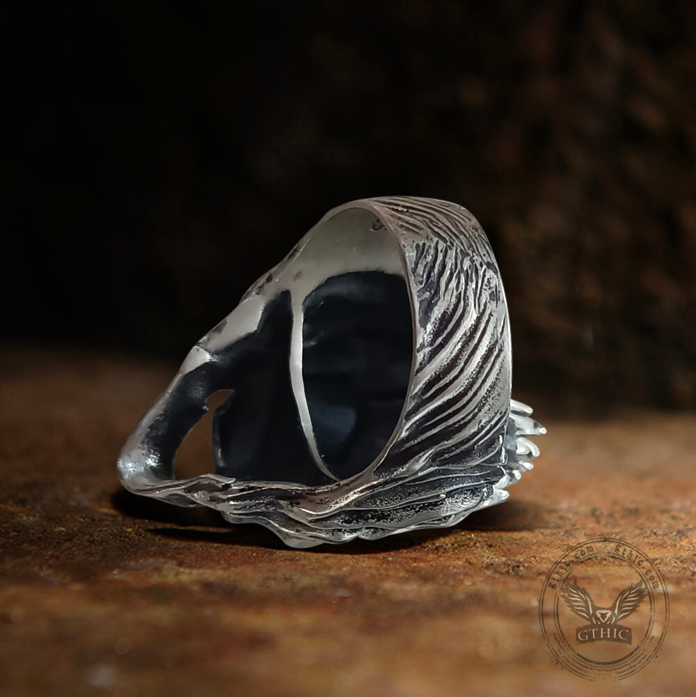 Bague tête de mort en feu en argent sterling