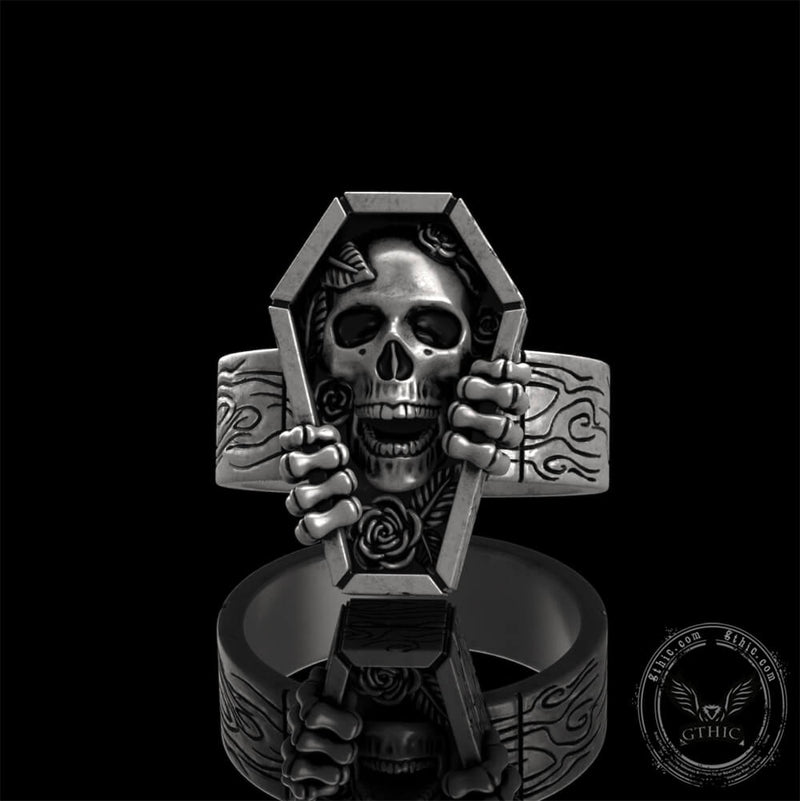 Skull Rose Coffin Sterling Silver Ring02 | Gthic.com