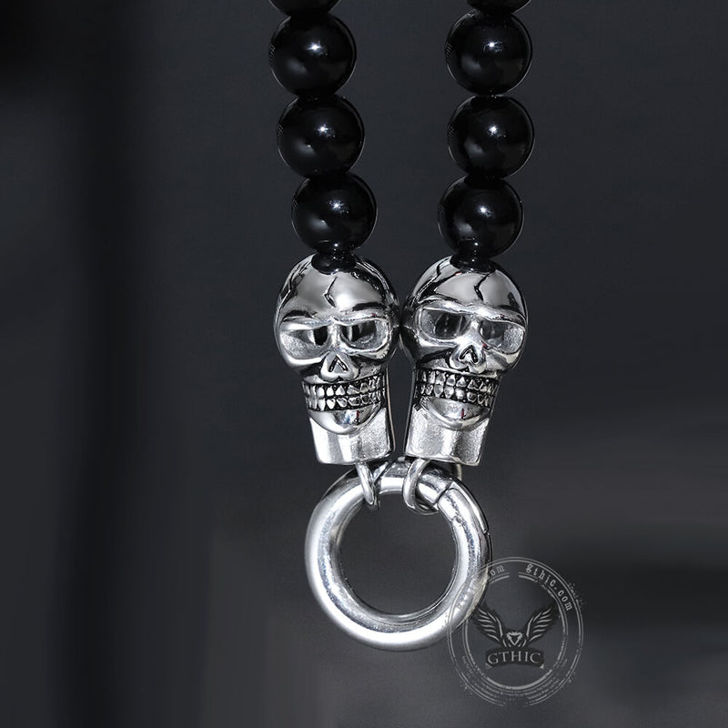 Totenkopf-Schmuckset mit runden Perlen aus Edelstahl