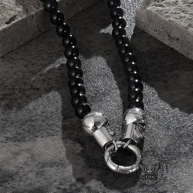 Totenkopf-Schmuckset mit runden Perlen aus Edelstahl – GTHIC