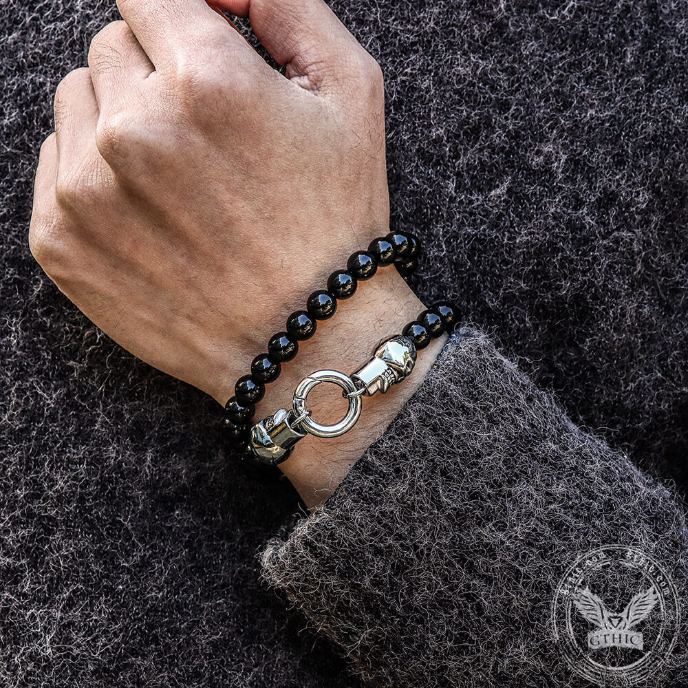 Set di gioielli in acciaio inossidabile con perline rotonde a forma di teschio