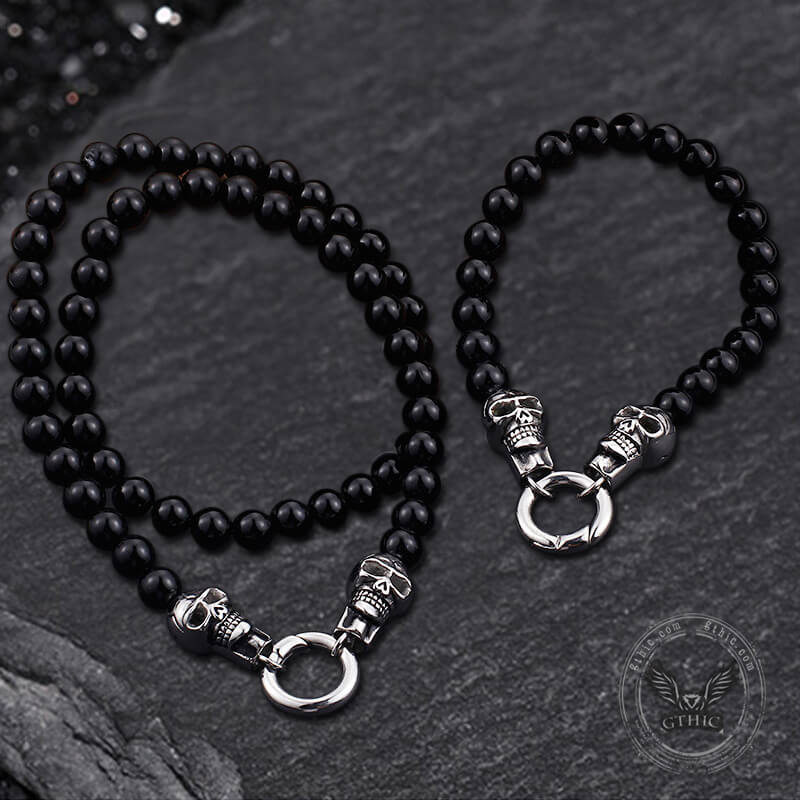 Skull Round Bead Stainless Steel Jewelry Set02 | Gthic.com