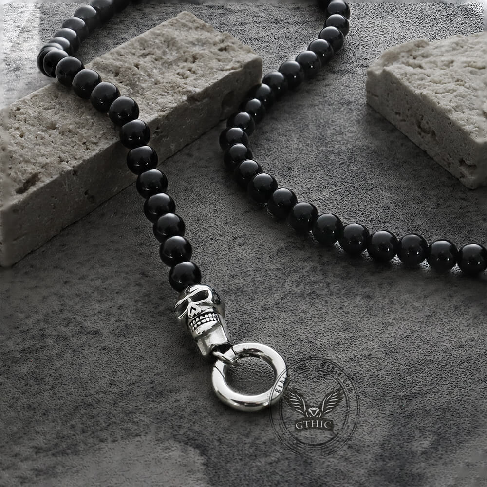 Set di gioielli in acciaio inossidabile con perline rotonde a forma di teschio