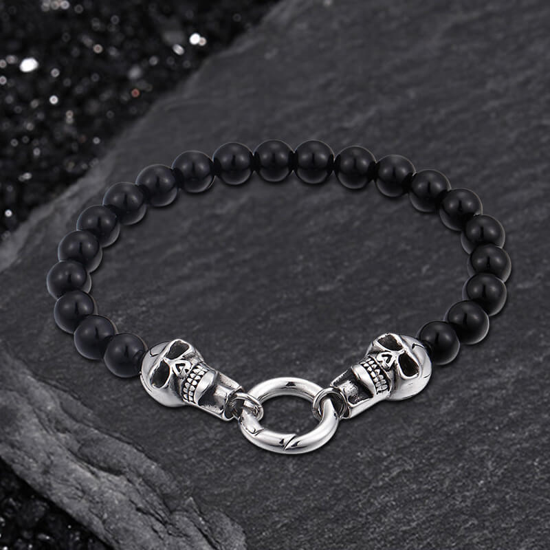 Skull Round Bead Stainless Steel Jewelry Set03 | Gthic.com