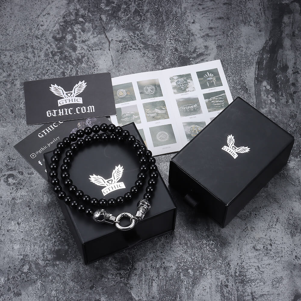 Set di gioielli in acciaio inossidabile con perline rotonde a forma di teschio