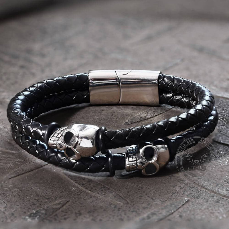 Skull Stainless Steel Leather Bracelet | Gthic.com