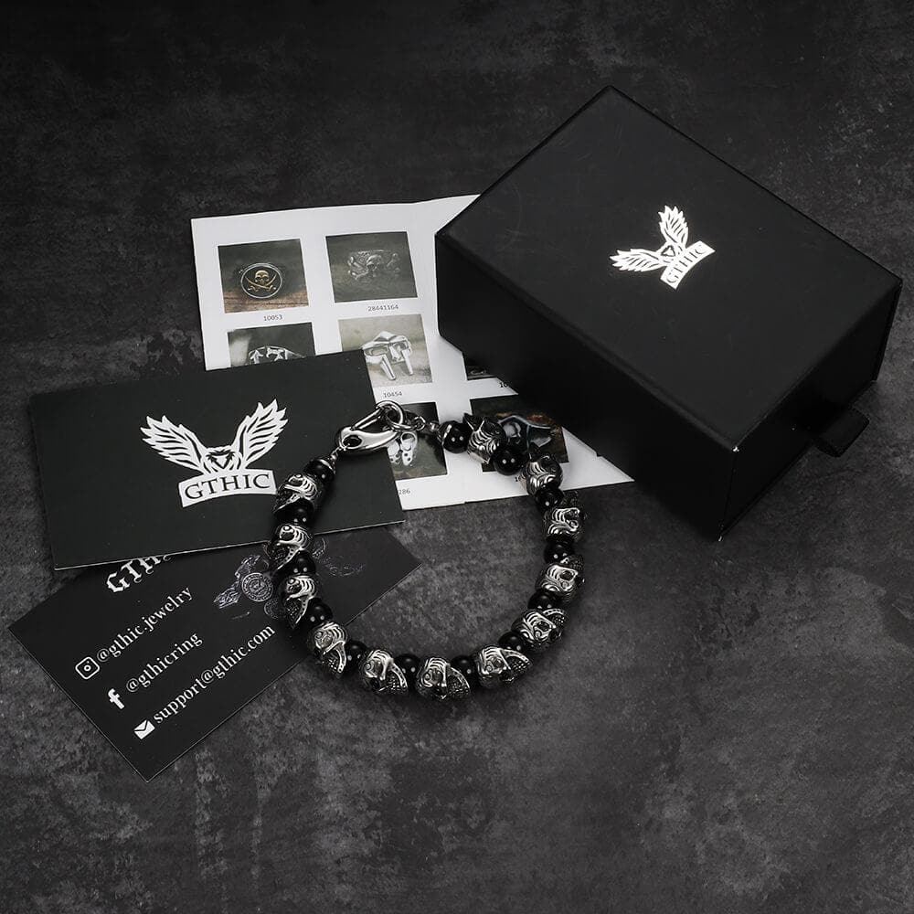 Skull Stainless Steel Natural Stone Beads Bracelet