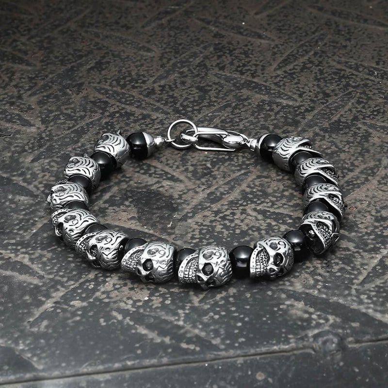 Skull Stainless Steel Natural Stone Beads Bracelet 01 | Gthic.com